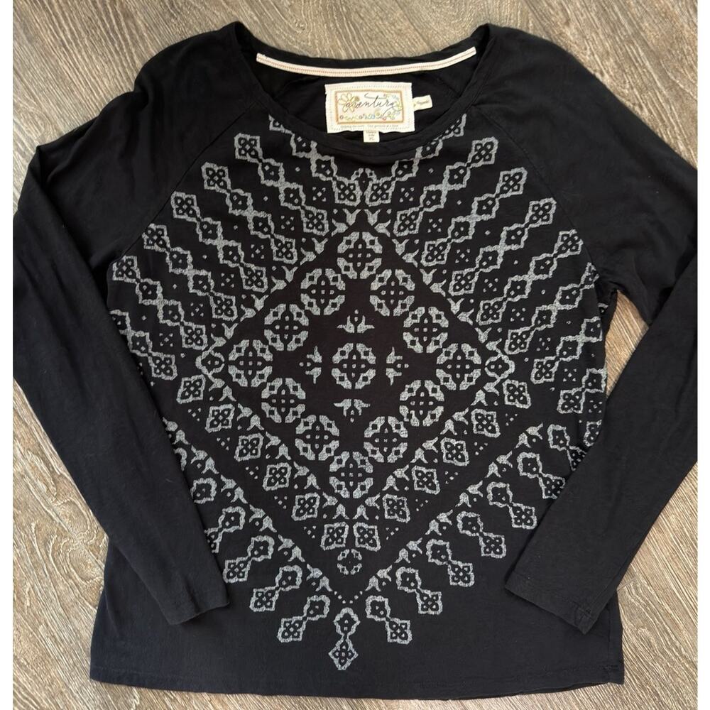 Aventura Long Sleeve Organic Cotton Women’s Shirt Top XL Geometric Print Black